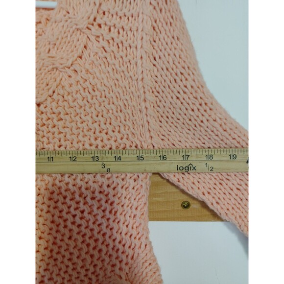 Free People Peach Soft Chunky Knit crop Cardigan Sweater 3/4 Sleeve Sz M - Picture 7 of 9